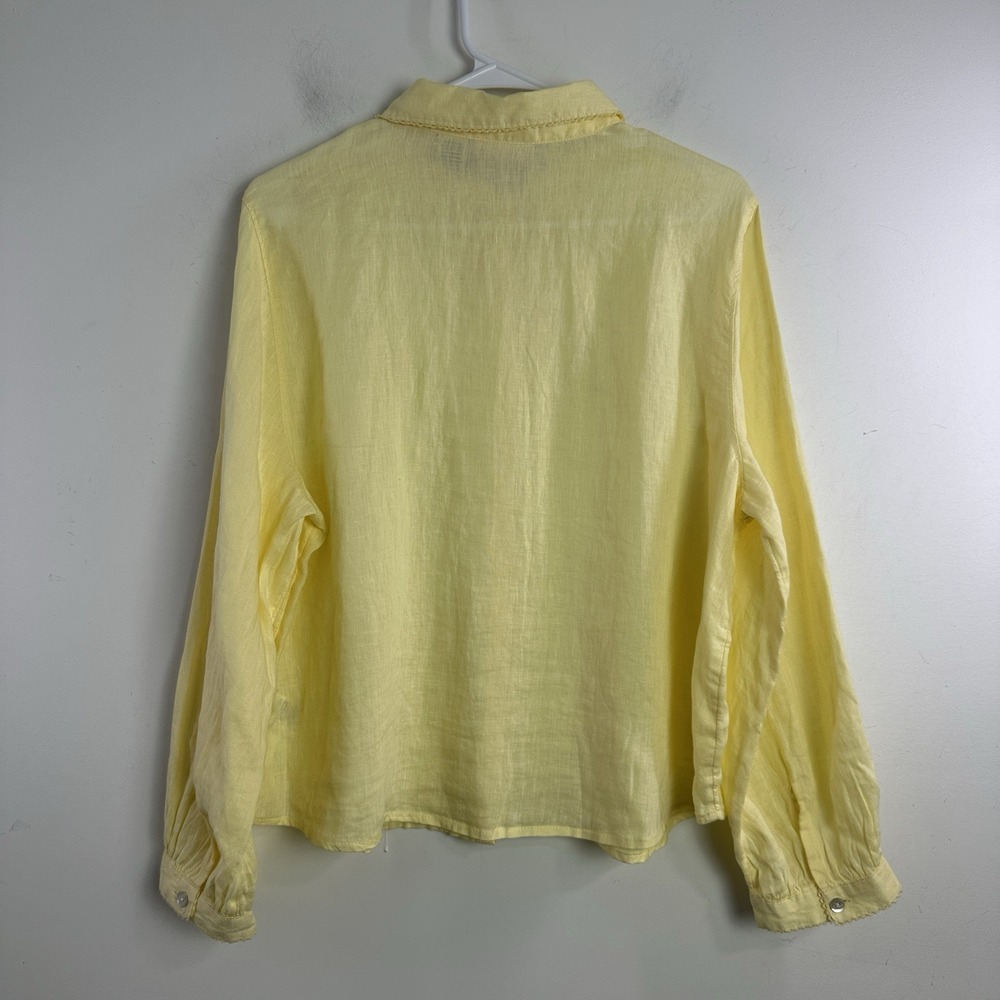Laura Ashley L Shirt Butter Yellow Linen Button Up Long Sleeve Coastal Preppy - Picture 5 of 9